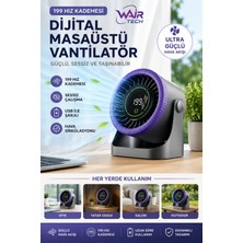 Wair Teknoloji Dijital Masaüstü Vantilatör 199 Kademeli USB Şarjlı Güçlü Hava Akışlı Sessiz Taşınabilir Fan