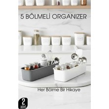 Belirtilmemiş 5 Bölmeli Mutfak Organizer Kutusu Gri & Beyaz 2’li Set  Baharat ve Gereç Düzenleyici  722441
