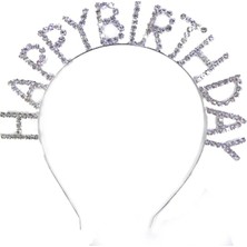 Samur Parti Gümüş Renk Metal Taşlı Happy Birthday Yazılı Doğum Günü Tacı