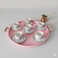 Bereka Tepsi -Ahşap Kulplu Büyük Boy Metal Çay Tepsisi Kahve Tepsisi Sunum Kahvaltı Tepsisii-40 cm