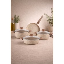 Empressco Set: 7 Parça Granit Tencere, Cappuccino Renk, Dayanıklı ve Şık Tasarım
