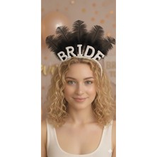 Gold Center Tüylü Incili Bride Taç