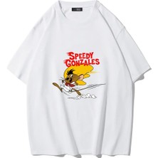 Brz Collection Unisex Oversize Speedy Gonzales T-Shirt (Beyaz)