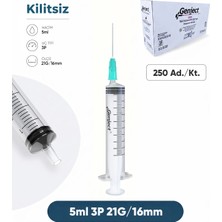 Genject 05 Ml. , 3 Parçalı , 21G (0.82MM.), 16MM, Açık Yeşil Iğneli Şırınga, Enjektör 250 Ad./pkt.