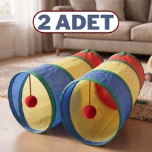 ALMITAL 2 Adet Kedi Oyun Tüneli Katlanabilir Çıngıraklı Ponpon Oyuncaklı Kedi Tüneli Seti 25X50 cm