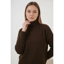 Klins Kids Kadın Balıkçı Yaka Oversize Triko Kahverengi Kazak