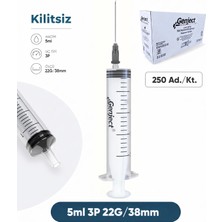 Genject 05 Ml. , 3 Parçalı , 22G (0.72MM.), 38MM, Siyah Iğneli Şırınga, Enjektör 250 Ad./pkt.
