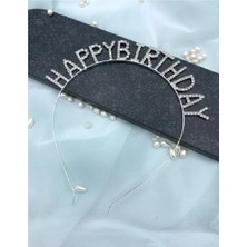 Hediye Butik Gümüş Renk Metal Taşlı Happy Birthday Yazılı Parti Tacı