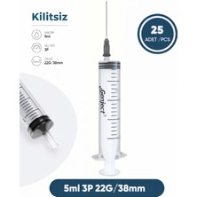 Genject 05 Ml. , 3 Parçalı , 22G (0.72MM.), 38MM, Siyah Iğneli Şırınga, Enjektör 25 Ad./pkt.