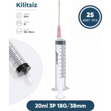 Genject 20 Ml. , 3 Parçalı , 18G (1.27MM.), 38MM, Pembe Iğneli Şırınga, Enjektör 25 Ad./pkt.