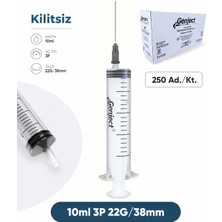 Genject 10 Ml. , 3 Parçalı , 22G (0.72MM.), 38MM, Siyah Iğneli Şırınga, Enjektör 250 Ad./pkt.
