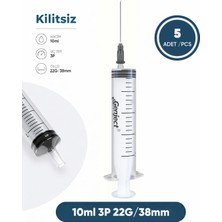 Genject 10 Ml. , 3 Parçalı , 22G (0.72MM.), 38MM, Siyah Iğneli Şırınga, Enjektör 5 Ad./pkt.