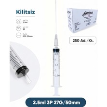 Genject 02,5 Ml. , 3 Parçalı , 27G (0.41MM.), 50MM, Gri Iğneli Dental Şırınga, Luer-Slıp Kilitsiz Dental Enjektör 250 Ad./pkt.