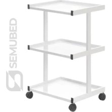 Semubed Hareketli Cihaz Taşıma Sehpası Setup Masası 3 Raflı Beyaz Tekerlekli Keson