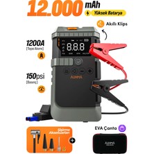 Auhma A7711 Akü Takviye Cihazı | 4'ü 1 Arada Powerbank, Hava Kompresörü, LCD Ekran, 12.000mAh 150PSI