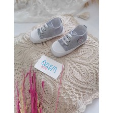 Simli Model Bağcıklı Bebek Ayakkabısı Gri