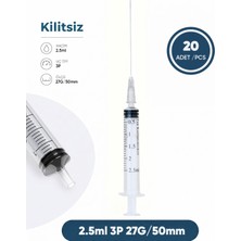 Genject 02,5 Ml. , 3 Parçalı , 27G (0.41MM.), 50MM, Gri Iğneli Dental Şırınga, Luer-Slıp Kilitsiz Dental Enjektör 20 Ad./pkt.
