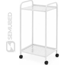 Semubed Hareketli Cihaz Taşıma Sehpası Setup Masası 2 Raflı Beyaz Tekerlekli Keson