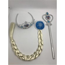 Karlar Ülkesi Frozen Elsa Taç Örgü Saç Asa Seti