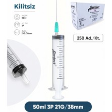 Genject 50 Ml. , 3 Parçalı , 21G (0.82MM.), 38MM, Açık Yeşil Iğneli Şırınga, Enjektör 250 Ad./pkt.
