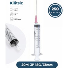 Genject 20 Ml. , 3 Parçalı , 18G (1.27MM.), 38MM, Pembe Iğneli Şırınga, Enjektör 250 Ad./pkt.