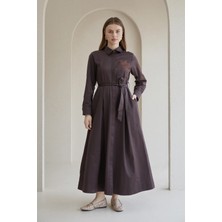 Pearly Cep Nakışlı Poplin Elbise