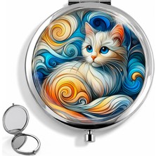 Leylaki Kedi Desenli Cep Aynası – Paslanmaz Çelik Çift Taraflı Makyaj Aynası – Kedi Sevenlere Özel Hediyelik Çanta Aynası