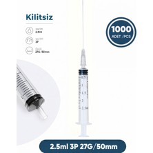 Genject 02,5 Ml. , 3 Parçalı , 27G (0.41MM.), 50MM, Gri Iğneli Dental Şırınga, Luer-Slıp Kilitsiz Dental Enjektör 1000 Ad./pkt.