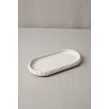 Bereketli Store  Acar Oval Çizgi Detaylı Porselen Kayık Tabak 10,5X22 cm | Sunum ve Servis Tabağı