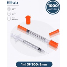 Genject 01 Ml. , 3 Parçalı , 30G (0.3mm.), 8mm, Süper Insüilin Enjektörü, Mezoterapi Ucu 1000 Ad./pkt.