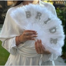 Store Tüylü Gümüş Renk Bride Yazılı Beyaz Gelin Yelpazesi