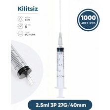 Genject 02,5 Ml. , 3 Parçalı , 27G (0.41MM.), 40MM, Gri Iğneli Dental Şırınga, Luer-Slıp Kilitsiz Dental Enjektör 1000 Ad./pkt.