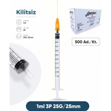Genject 01 Ml. , 3 Parçalı , 25G (0.51MM.), 25MM, Turuncu Iğneli Şırınga, Aşı Enjektörü 500 Ad./pkt.