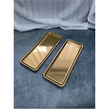 Empressco 2'li Gold Dikdörtgen Servis Tepsisi Seti, Şık Sunum Için Ideal