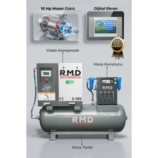 RMD Endüstriyel Ekipmanlar 10 Hp 500 Lt Depo Üstü Invertörlü Vidalı Hava Kompresör Seti S-10V