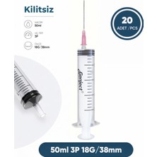 Genject 50 Ml. , 3 Parçalı , 18G (1.27MM.), 38MM, Pembe Iğneli Şırınga, Enjektör 20 Ad./pkt.