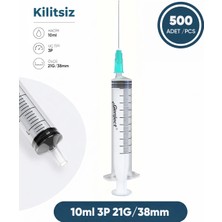 Genject 10 Ml. , 3 Parçalı , 21G (0.82MM.), 38MM, Açık Yeşil Iğneli Şırınga, Enjektör 500 Ad./pkt.