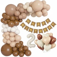 Zenviva Kraft Gold Banner 2 Yaş Folyo Kalpli 30 Balon Konsept Doğum Günü Seti