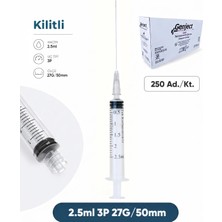 Genject 02,5 Ml. , 3 Parçalı , 27G (0.41MM.), 40MM, Gri Iğneli Dental Şırınga, Luer-Lock Kilitli Dental Enjektör 250 Ad./pkt.