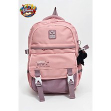 Glanart Ful Astarlı 5 Bölmeli Okul Çantası  Su Geçirmez Kumaş Açık Pembe