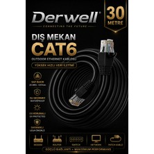 Derwell Cat6 Dış Mekan Outdoor Ethernet Kablosu 23 Awg 0.57MM Kalın Saf Bakır Internet Ağ Kablosu Yüksek Hızlı Veri Iletimi Su Geçirmez Uv Korumalı Dayanıklı Siyah Modem Router Switch Patch Kablo