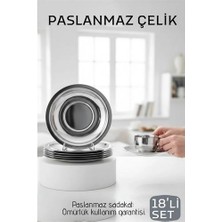 Kentex Mey Ithalat® Paslanmaz Çelik Çay Tabağı Seti - Premium 304 Kalite  18 Parça Lüks Aynalı Parlaklık ve Modern Tasarım