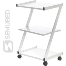 Semubed Z Model Cihaz Taşıma Sehpası Setup Masası 3 Raflı Beyaz Tekerlekli Keson