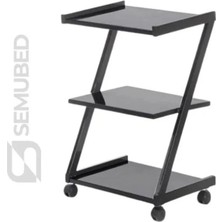 Semubed Z Model Cihaz Taşıma Sehpası Setup Masası 3 Raflı Siyah Tekerlekli Keson