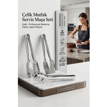Kentex Mey Ithalat® Profesyonel 3'lü Paslanmaz Çelik Servis Maşa Seti | Makarna, Salata, Izgara ve Pasta Için Çok Amaçlı Mutfak Seti
