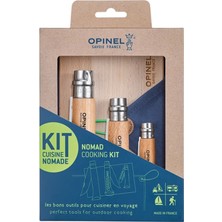 Opinel Nomad Pişirme Seti N°10 Tirbuşonlu Çakı + N°12 Tırtıklı Bıçak + N°6 Soyucu + Kayın Kesme Tahtası + Mikrofiber Havlu