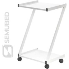 Semubed Z Model Cihaz Taşıma Sehpası Setup Masası 2 Raflı Beyaz Tekerlekli Keson