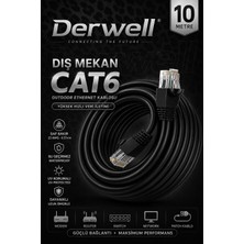 Derwell Cat6 Dış Mekan Outdoor Ethernet Kablosu 23 Awg 0.57MM Kalın Saf Bakır Internet Ağ Kablosu Yüksek Hızlı Veri Iletimi Su Geçirmez Uv Korumalı Dayanıklı Siyah Modem Router Switch Patch Kablo