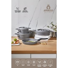 Empressco 7 Parça Bakır Döküm Tencere Seti Gri, Şık ve Dayanıklı Mutfağınıza Uygun
