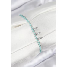 Kentex Mey Ithalat® Pirinç Zirkon Taşlı Mavi Boncuklu Model Gümüş Renk Kadın Bileklik